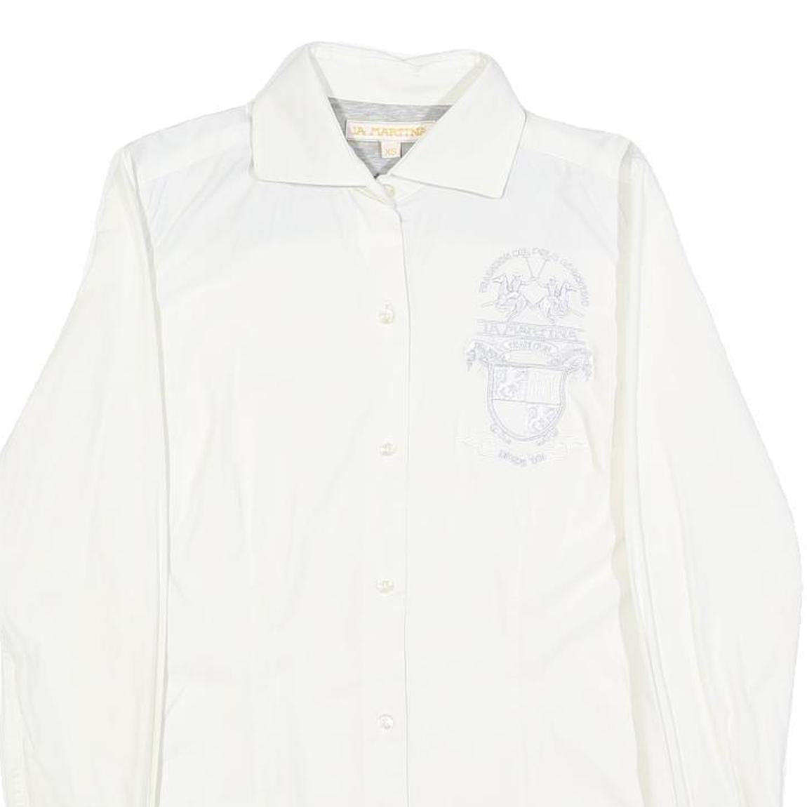 LA MARTINA Womens White Cotton Blend Shirt XS Embroidered Logo Button-Up