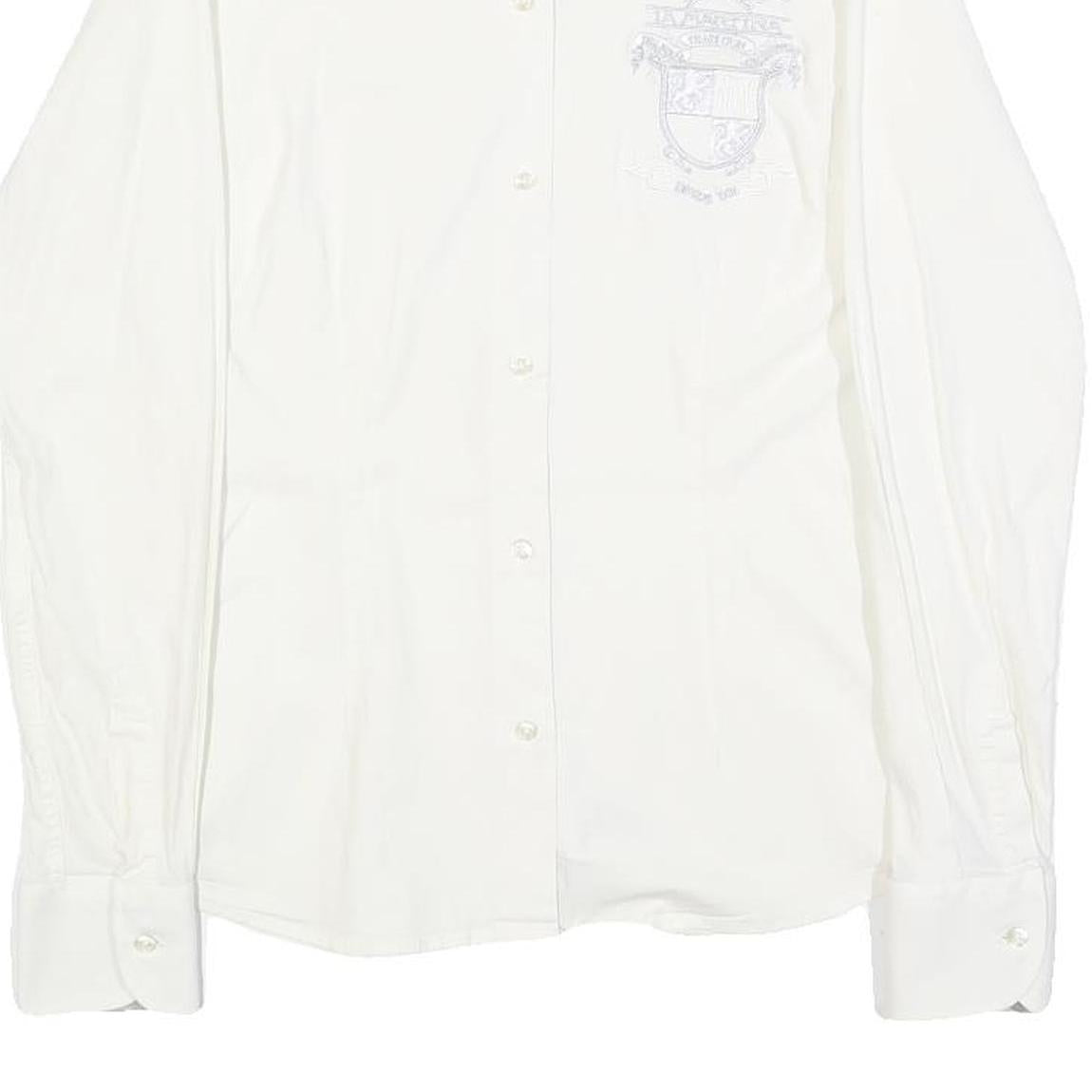 LA MARTINA Womens White Cotton Blend Shirt XS Embroidered Logo Button-Up