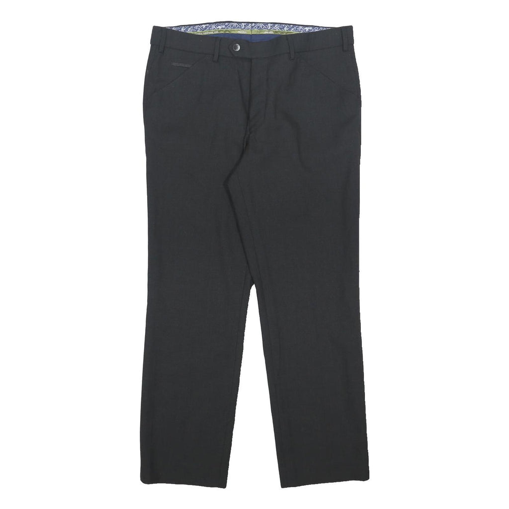 MEYER Mens Wool Blend Regular Fit Black Trousers W34 L29 Formal Smart Zip