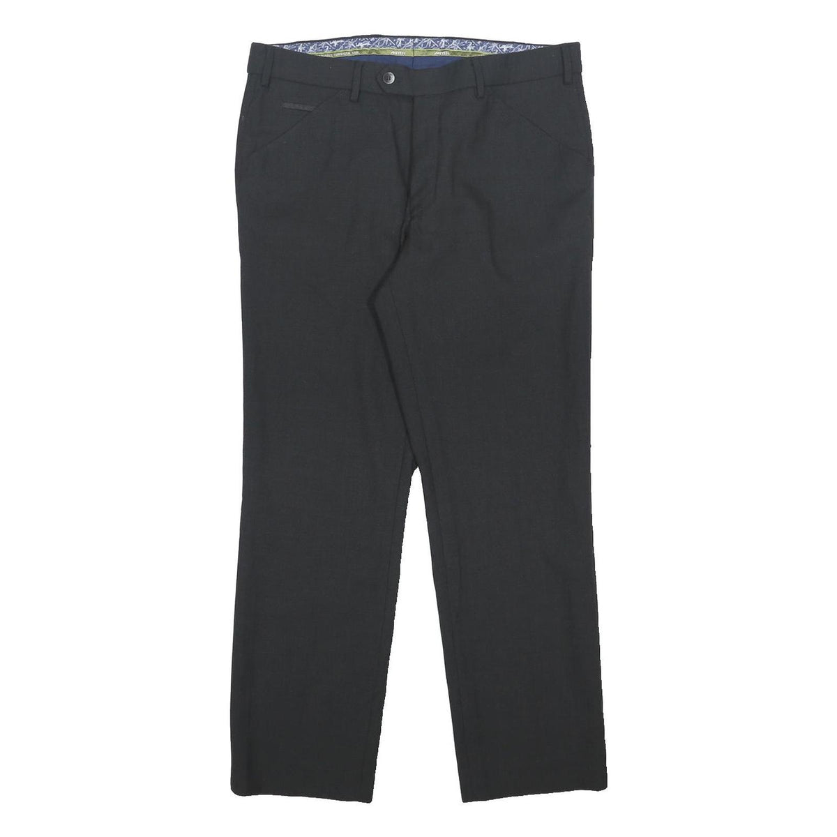 MEYER Mens Wool Blend Regular Fit Black Trousers W34 L29 Formal Smart Zip