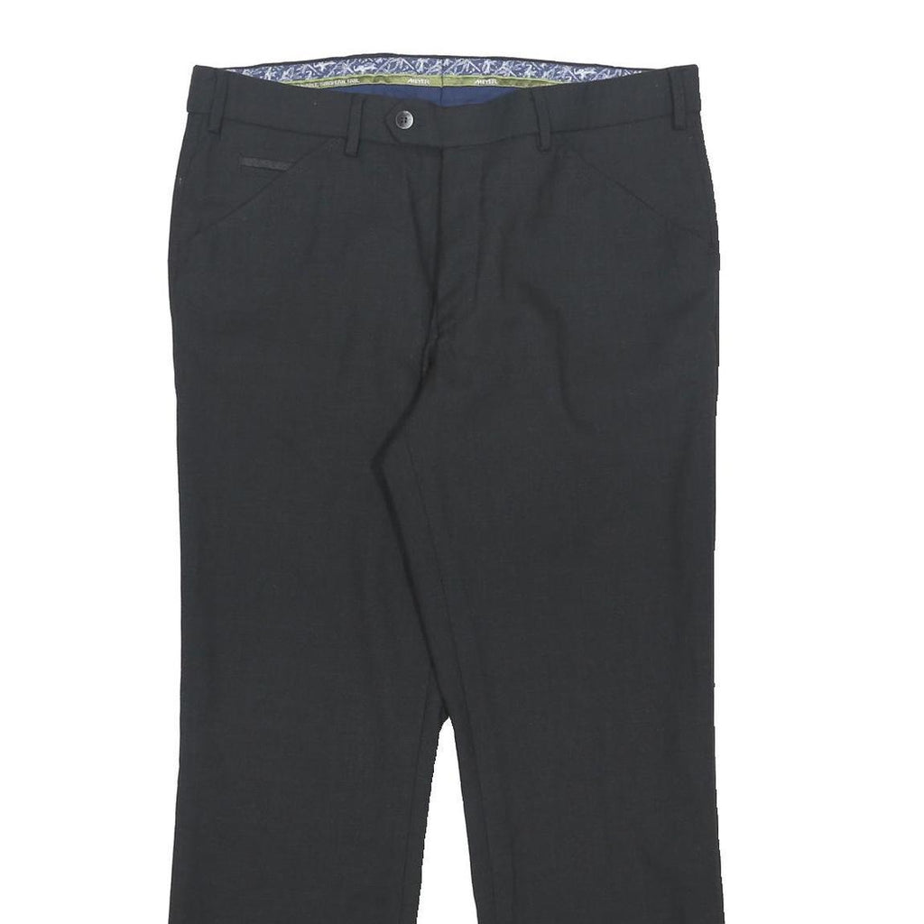 MEYER Mens Wool Blend Regular Fit Black Trousers W34 L29 Formal Smart Zip