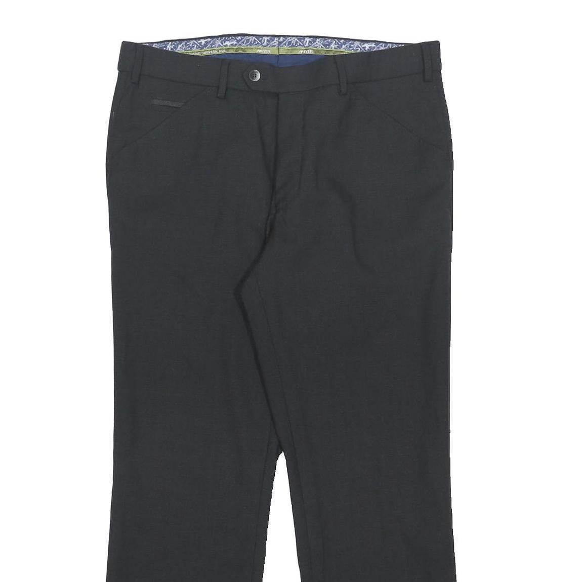MEYER Mens Wool Blend Regular Fit Black Trousers W34 L29 Formal Smart Zip