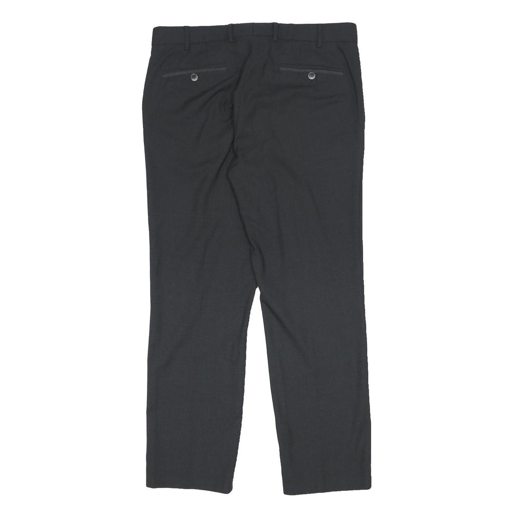 MEYER Mens Wool Blend Regular Fit Black Trousers W34 L29 Formal Smart Zip