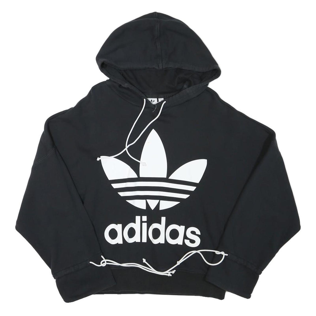 ADIDAS Womens Black Hoodie UK 8 Cotton Blend Oversized Sweatshirt