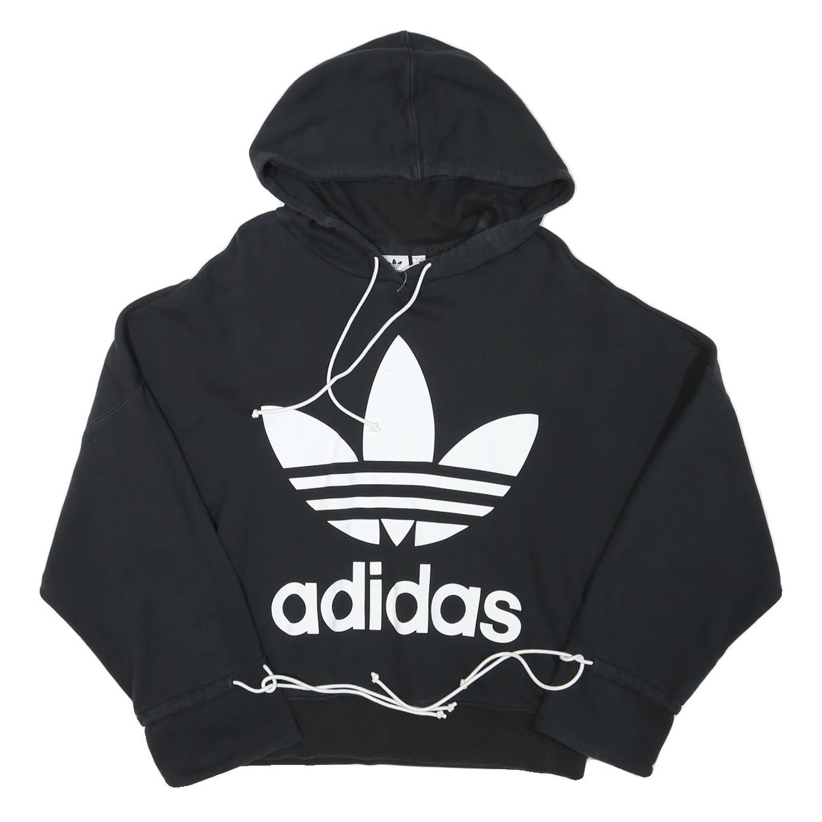 ADIDAS Womens Black Hoodie UK 8 Cotton Blend Oversized Sweatshirt