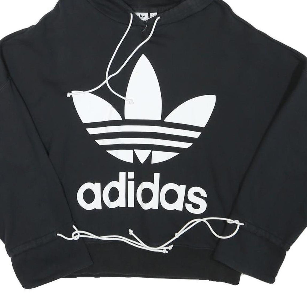 ADIDAS Womens Black Hoodie UK 8 Cotton Blend Oversized Sweatshirt