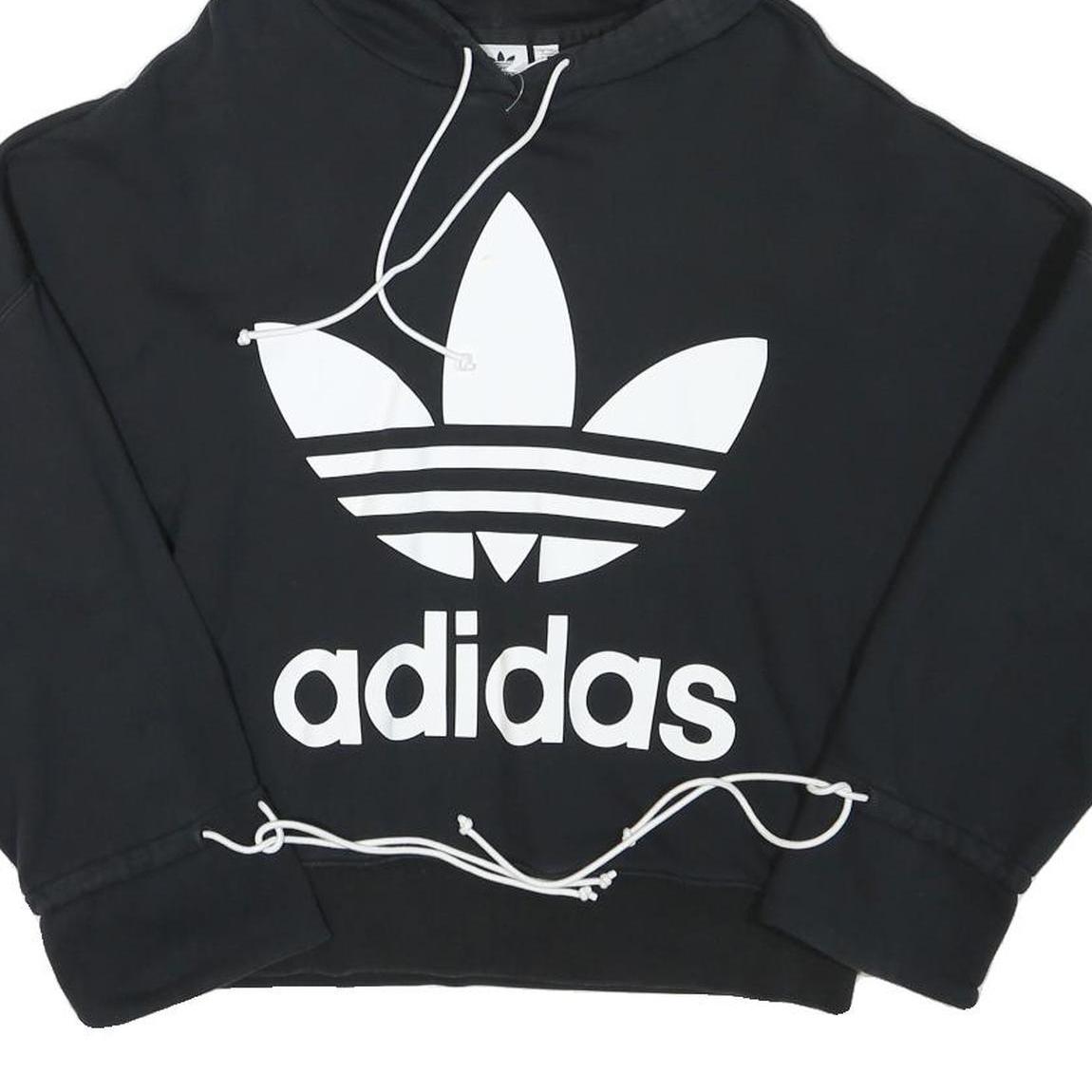 ADIDAS Womens Black Hoodie UK 8 Cotton Blend Oversized Sweatshirt