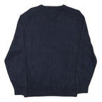 NAUTICA Mens Navy Plain V Neck Cotton Blend Jumper XL Classic Knitwear