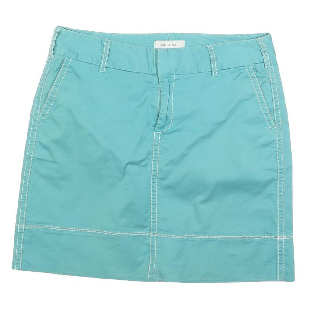 MERONA Womens Blue Cotton Blend Skirt Mini Casual Straight Zip Pocket M