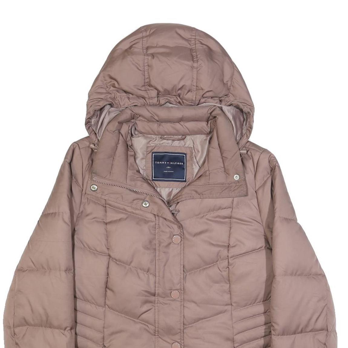 TOMMY HILFIGER Womens Taupe Jacket M Polyester Quilted Puffer Zip Up Hooded