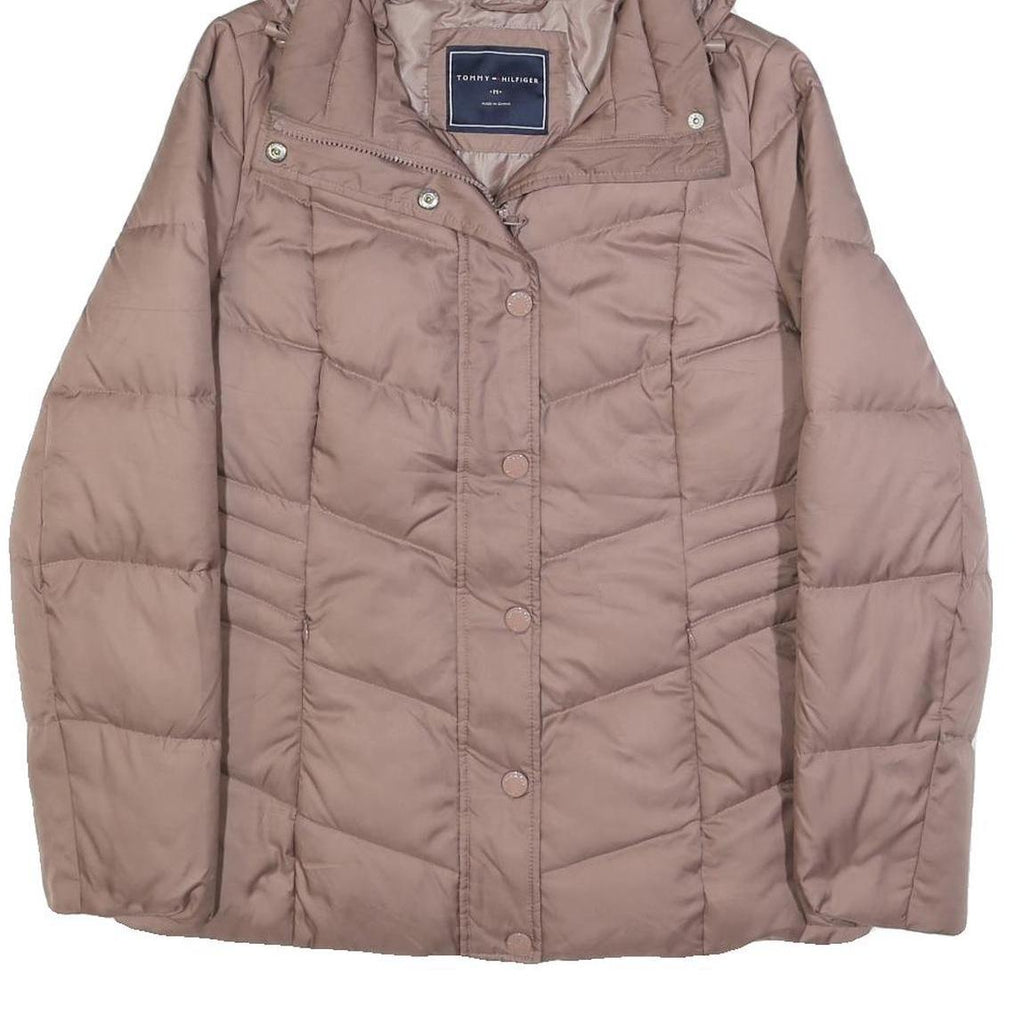 TOMMY HILFIGER Womens Taupe Jacket M Polyester Quilted Puffer Zip Up Hooded