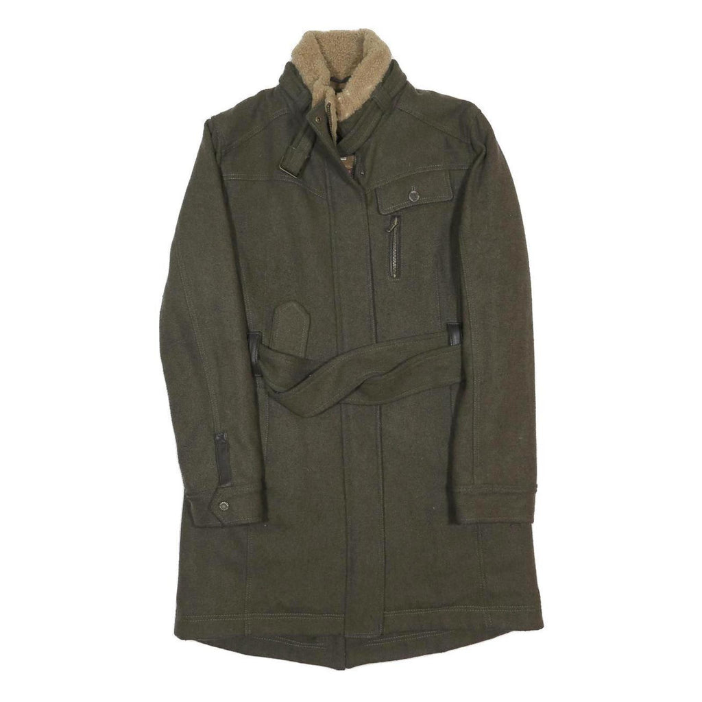 UGG Womens Green Wool Blend Zip Jacket Size L Belted Long Sleeve Warm