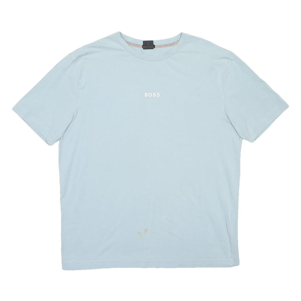 HUGO BOSS Mens Light Blue Cotton Blend T-Shirt L Short Sleeve Crew Neck Boss