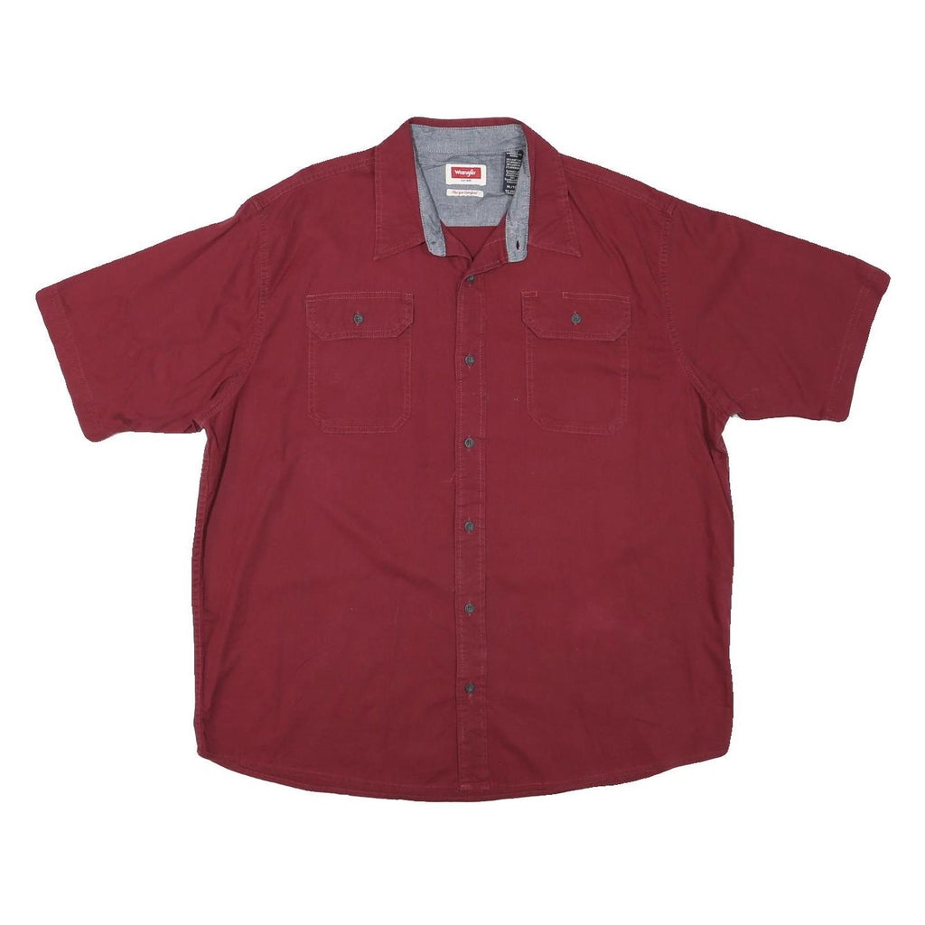 WRANGLER Mens Red Shirt XL Cotton Blend Button Short Sleeve Casual Workwear