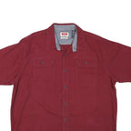 WRANGLER Mens Red Shirt XL Cotton Blend Button Short Sleeve Casual Workwear