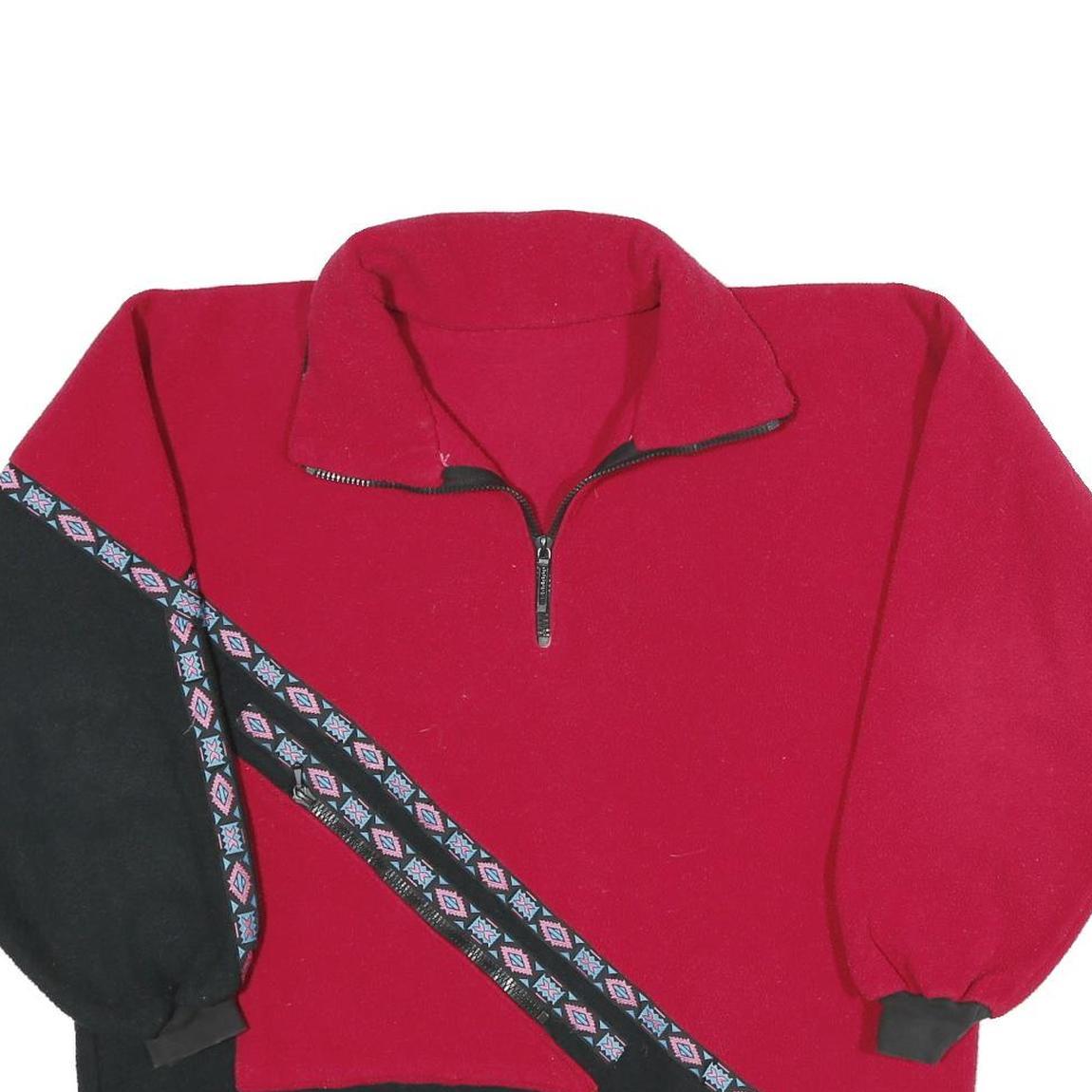 Womens Red & Black Polyester Patterned Fleece Jacket XL Casual Outdoor Warm
