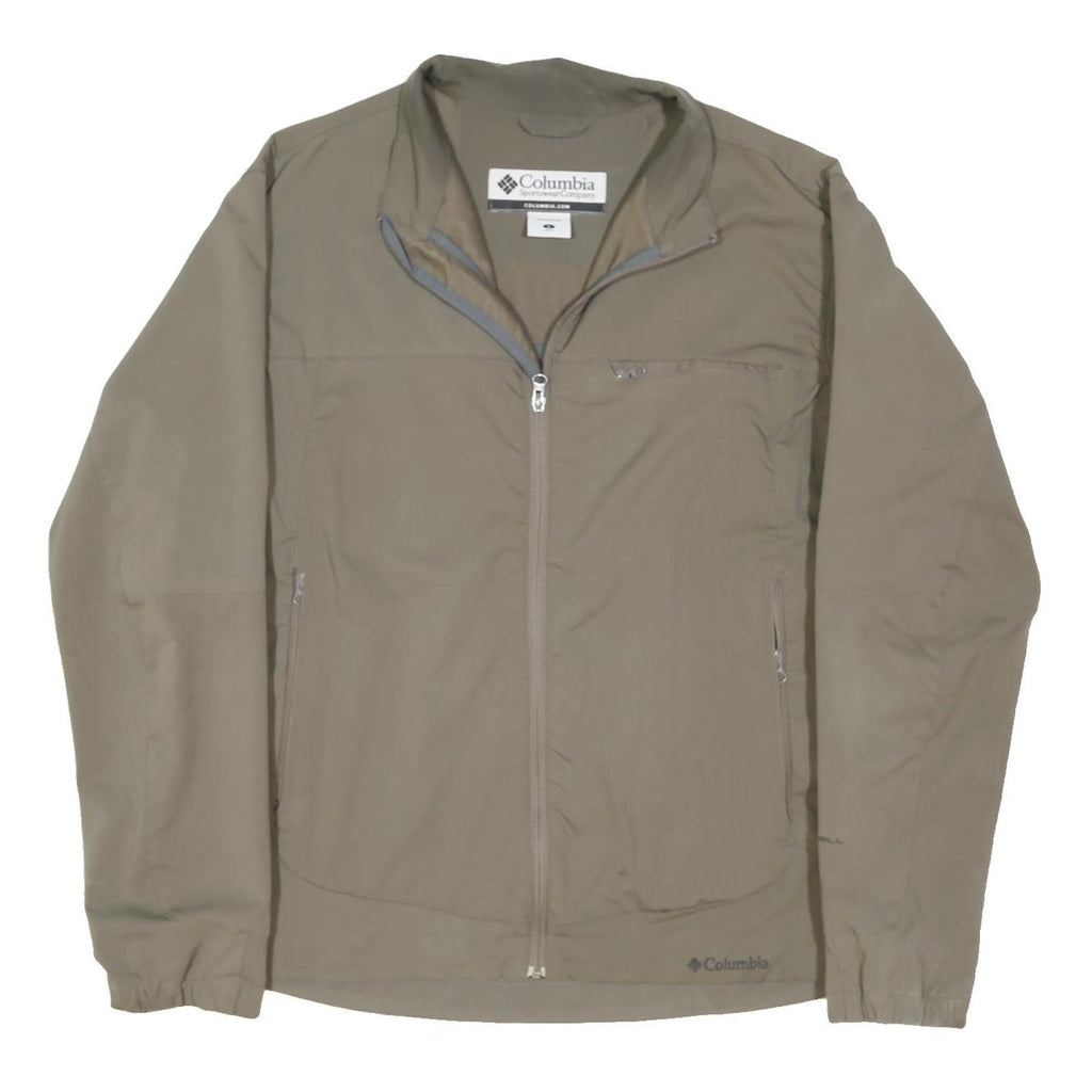 COLUMBIA Mens Beige Outdoor Jacket L Polyester Blend Plain Zip Lightweight
