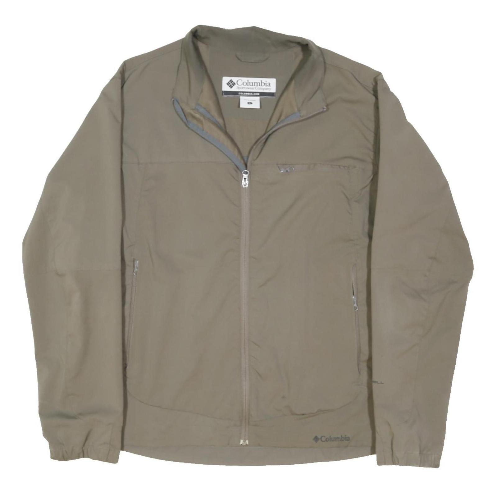 COLUMBIA Mens Beige Outdoor Jacket L Polyester Blend Plain Zip Lightweight