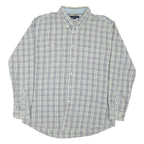 TOMMY HILFIGER Mens White & Blue Check Shirt XL Casual Cotton Blend Long Sleeve