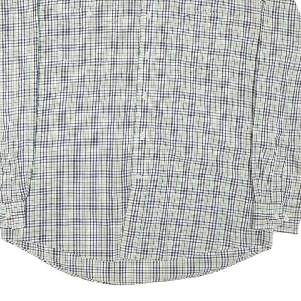 TOMMY HILFIGER Mens White & Blue Check Shirt XL Casual Cotton Blend Long Sleeve