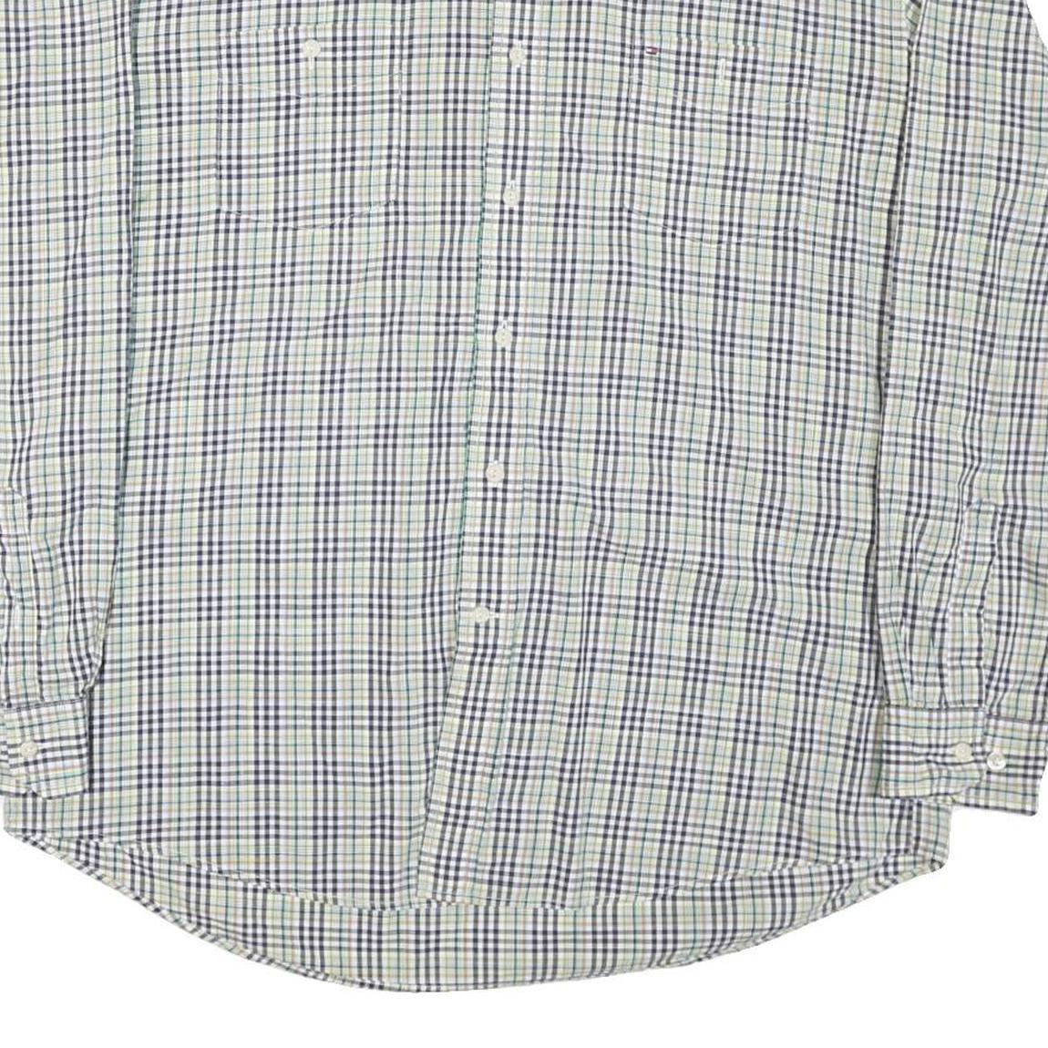 TOMMY HILFIGER Mens White & Blue Check Shirt XL Casual Cotton Blend Long Sleeve