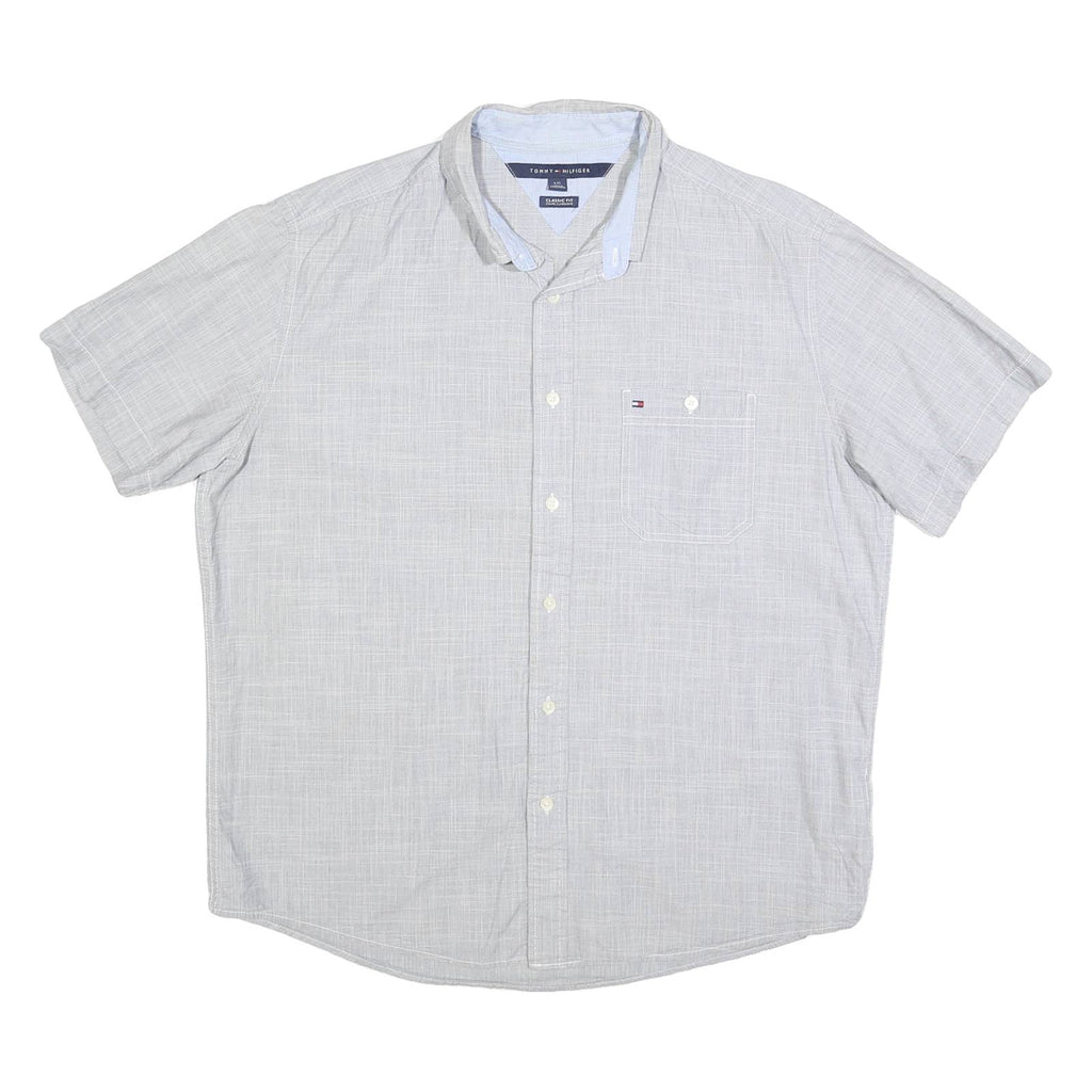 TOMMY HILFIGER Mens Light Grey Cotton Blend Shirt L Classic Fit Casual