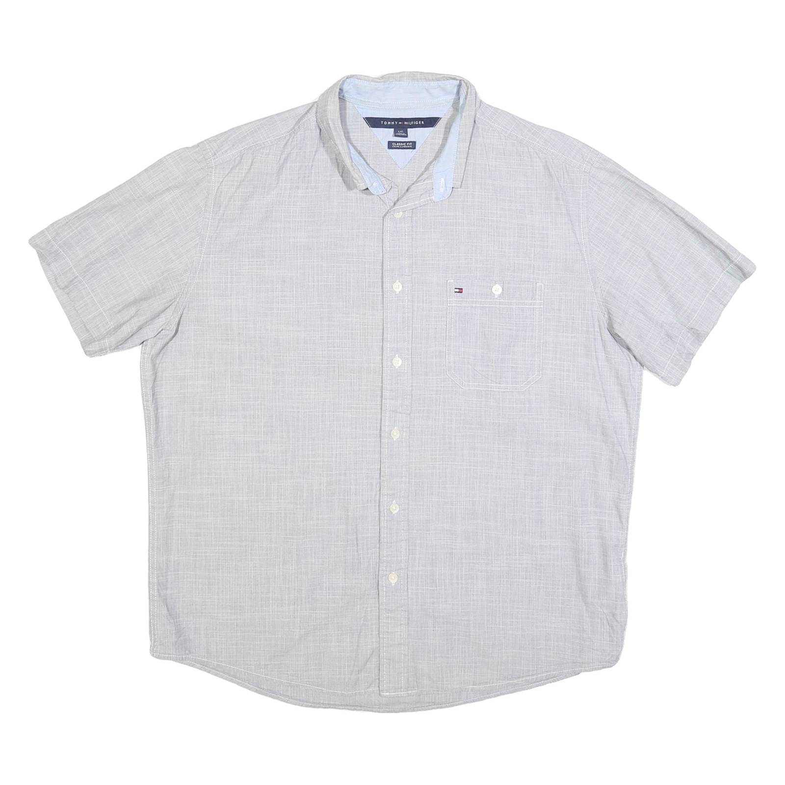 TOMMY HILFIGER Mens Light Grey Cotton Blend Shirt L Classic Fit Casual