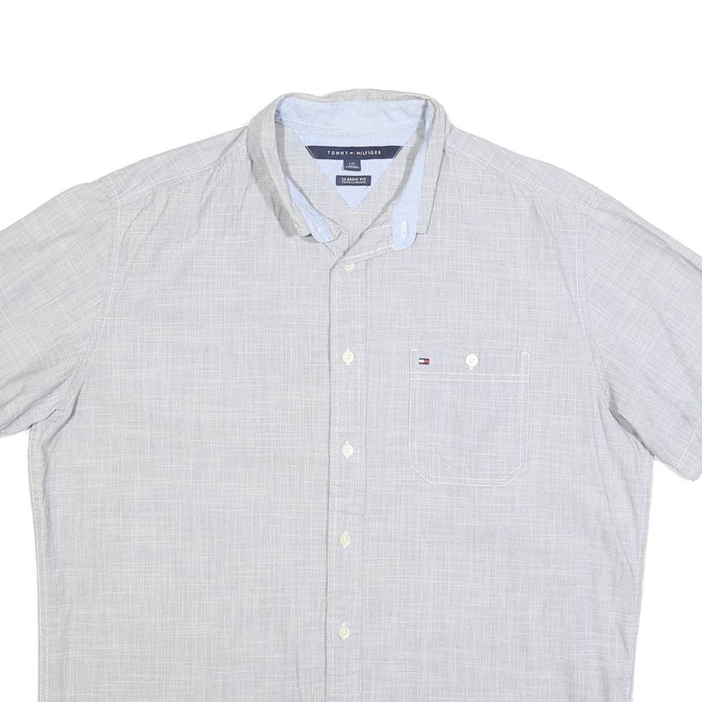 TOMMY HILFIGER Mens Light Grey Cotton Blend Shirt L Classic Fit Casual
