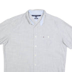 TOMMY HILFIGER Mens Light Grey Cotton Blend Shirt L Classic Fit Casual