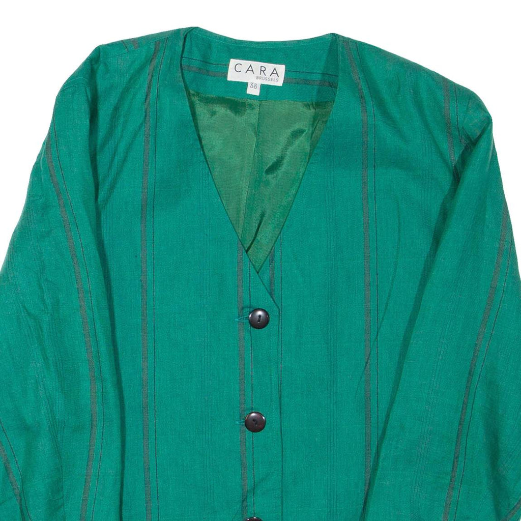 CARA BRUSSELS Womens Blazer Jacket Green Linen Striped S