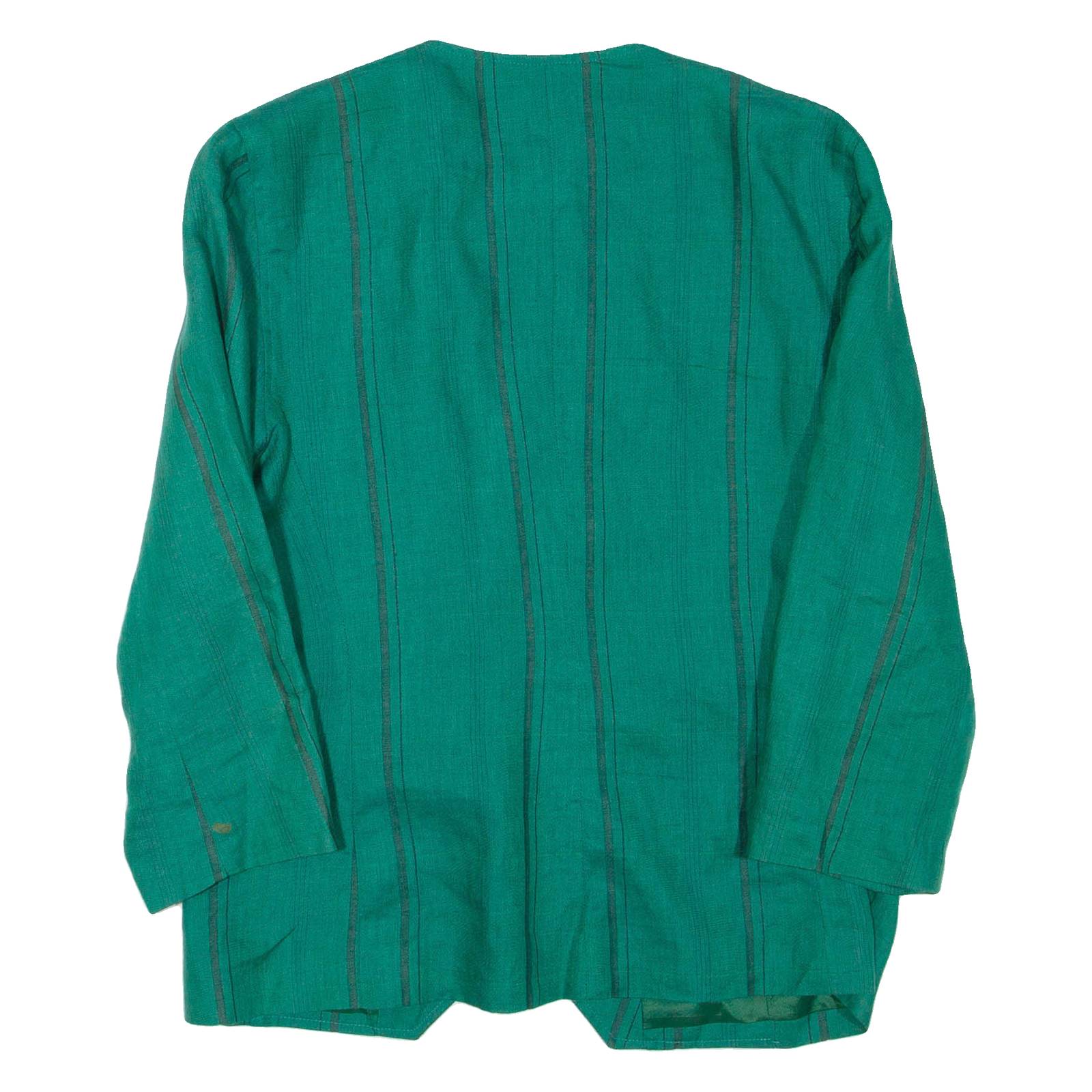 CARA BRUSSELS Womens Blazer Jacket Green Linen Striped S