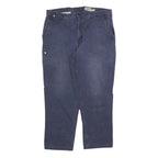 CARHARTT Mens Cotton Blend Navy Relaxed Straight Trousers W38 L32 Durable