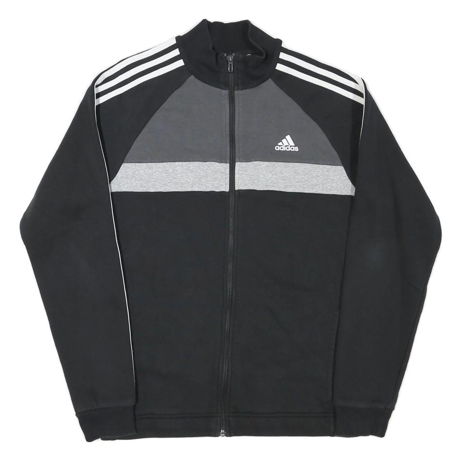 ADIDAS Mens Black & Grey Track Jacket M Cotton Blend Zip Striped Sportswear