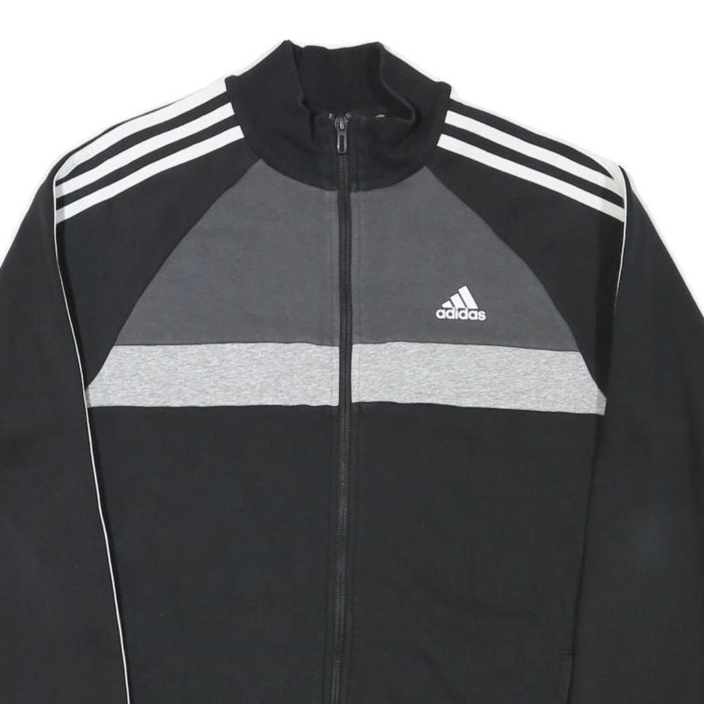 ADIDAS Mens Black & Grey Track Jacket M Cotton Blend Zip Striped Sportswear