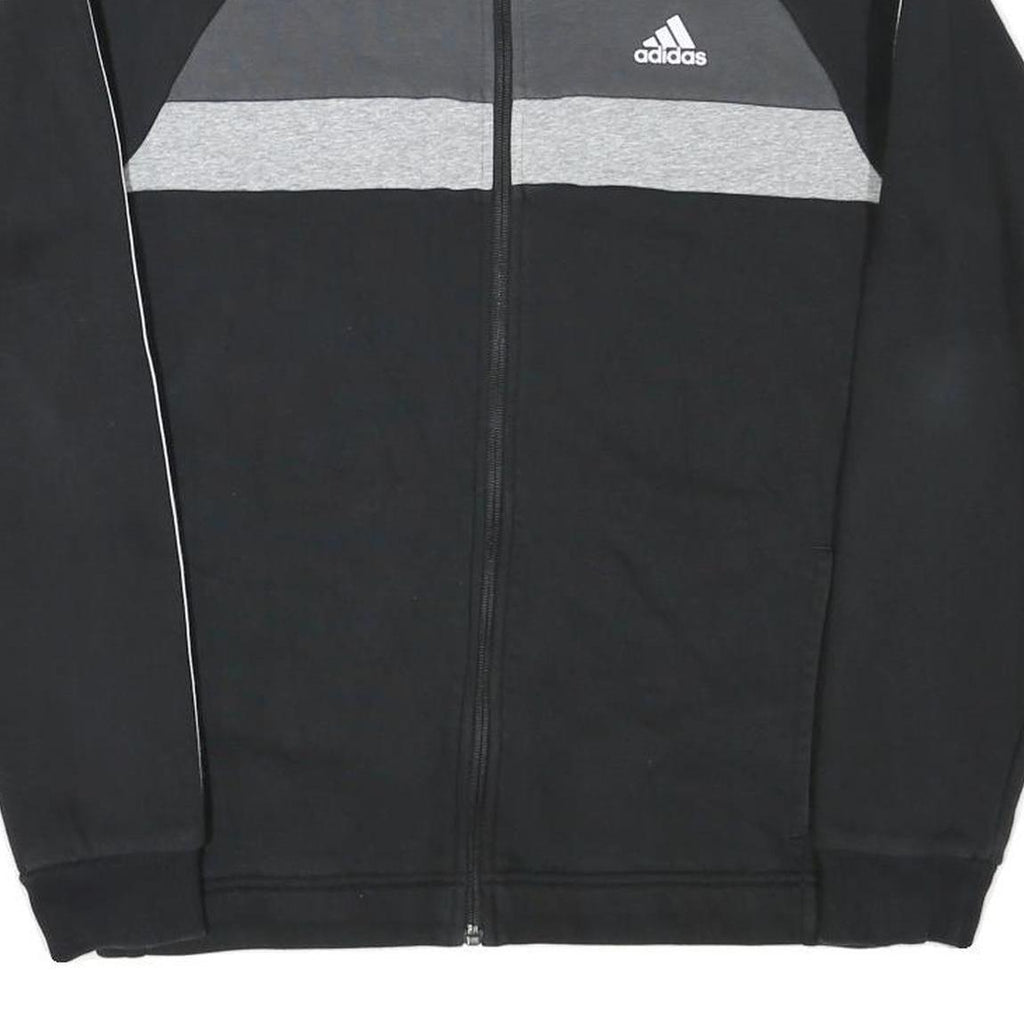ADIDAS Mens Black & Grey Track Jacket M Cotton Blend Zip Striped Sportswear