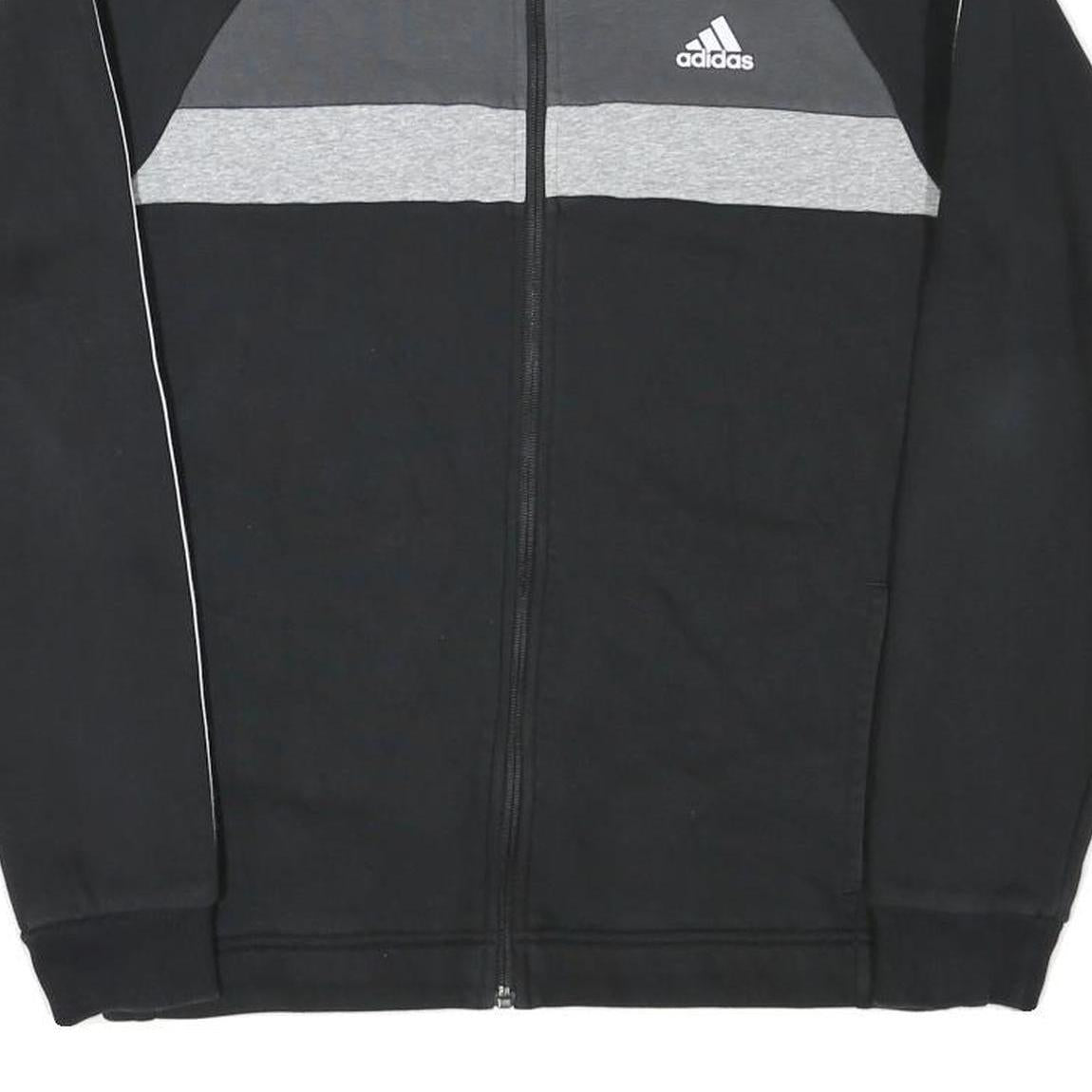 ADIDAS Mens Black & Grey Track Jacket M Cotton Blend Zip Striped Sportswear