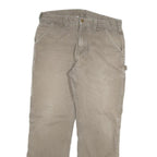 CARHARTT Mens Cotton Blend Khaki Regular Straight Trousers W34 L29 Workwear Zip