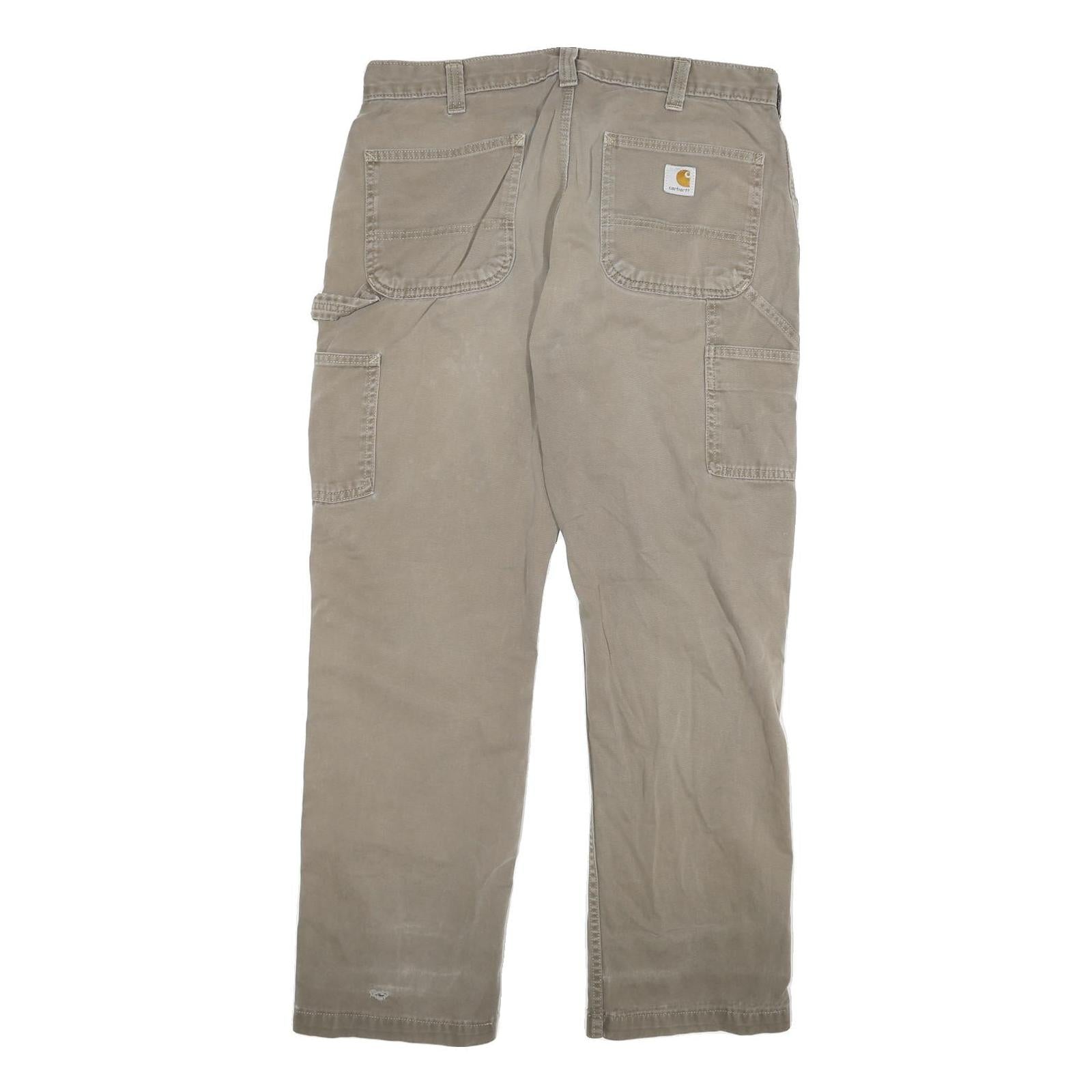 CARHARTT Mens Cotton Blend Khaki Regular Straight Trousers W34 L29 Workwear Zip
