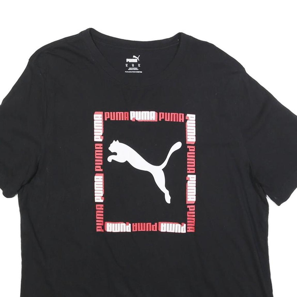 PUMA Mens Black Graphic Logo T-Shirt XL Short Sleeve Crew Neck Cotton Blend