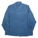 Womens Blue Plain Shirt L Button Pockets Casual Relaxed Fit