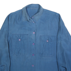 Womens Blue Plain Shirt L Button Pockets Casual Relaxed Fit