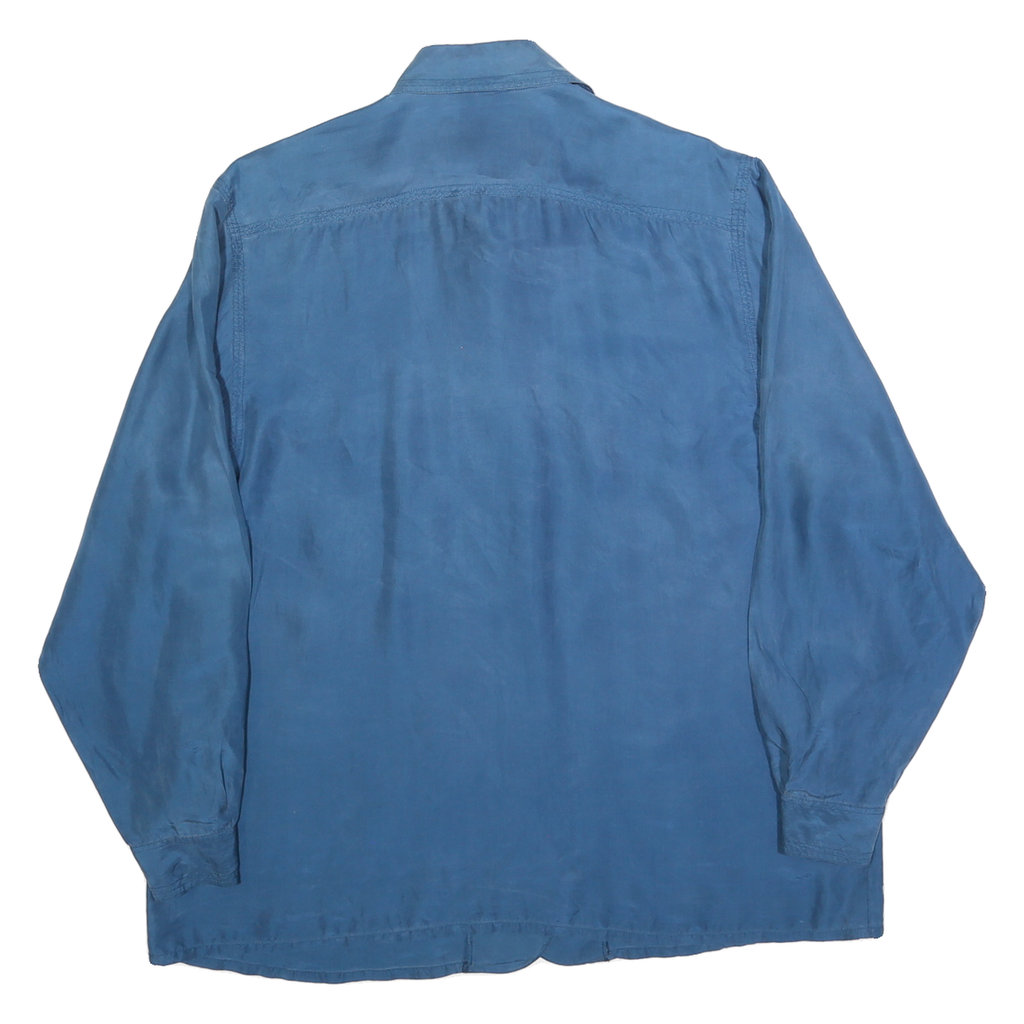 Womens Blue Plain Shirt L Button Pockets Casual Relaxed Fit