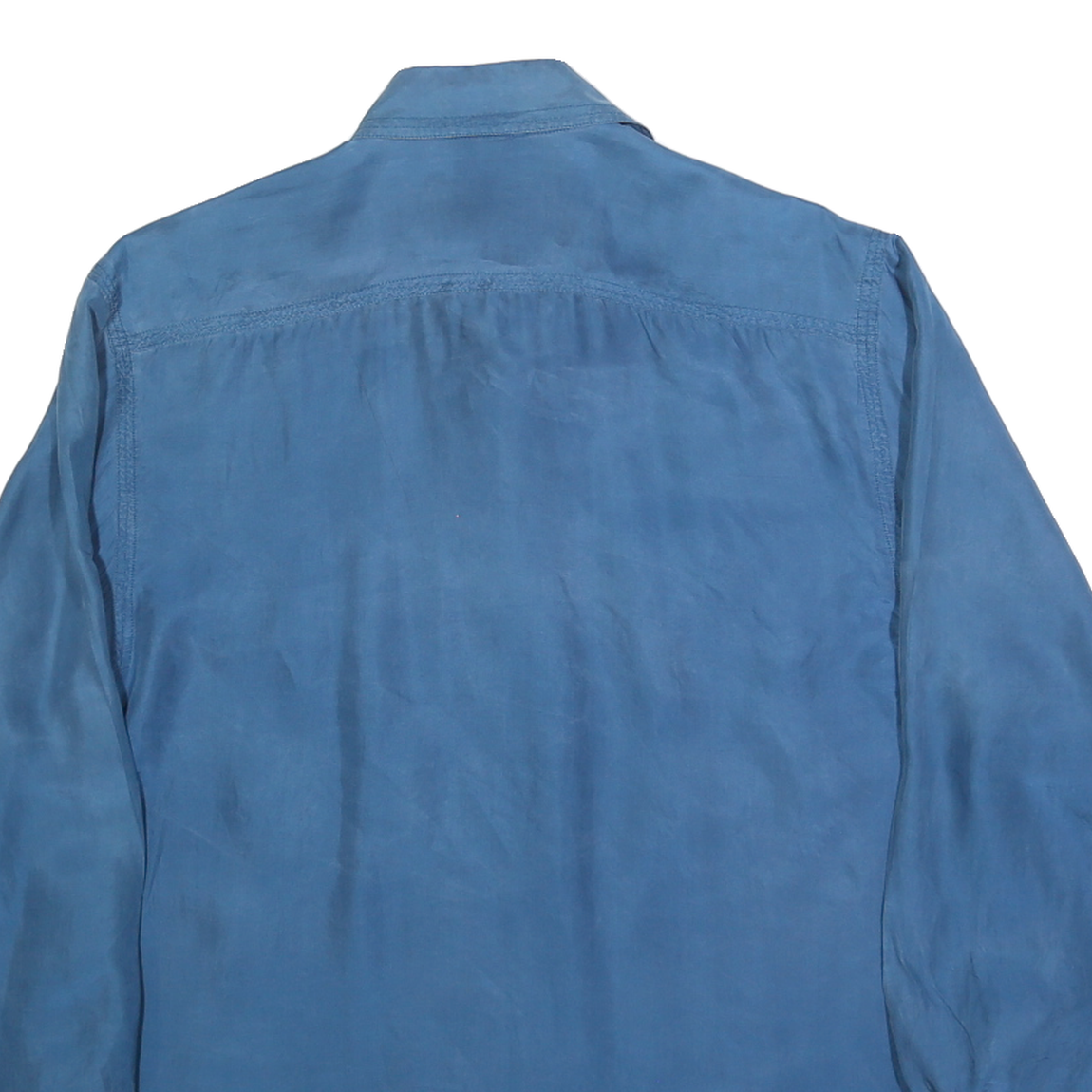 Womens Blue Plain Shirt L Button Pockets Casual Relaxed Fit