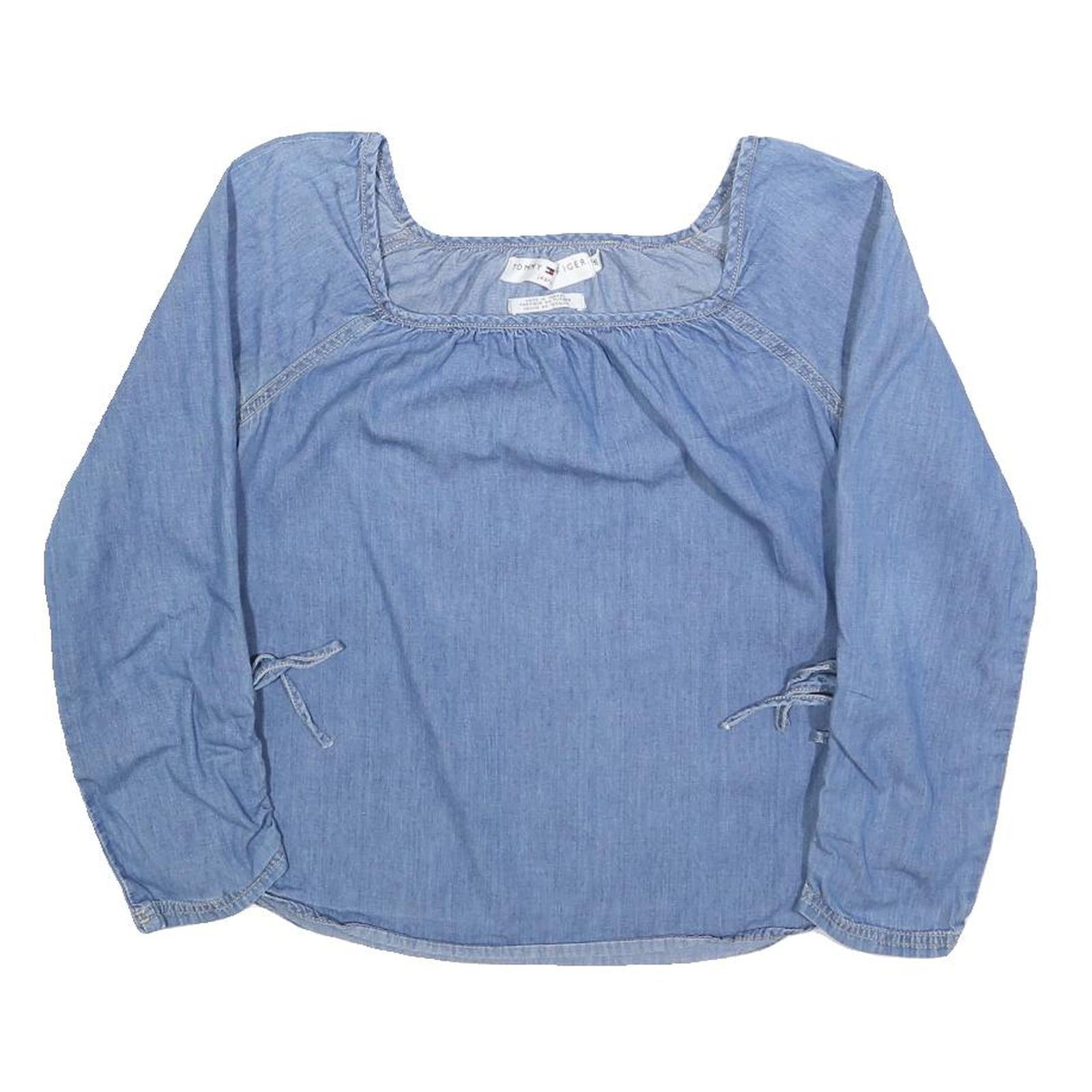 TOMMY HILFIGER Womens Blue Top Long Sleeve Square Neck Plain S Lightweight