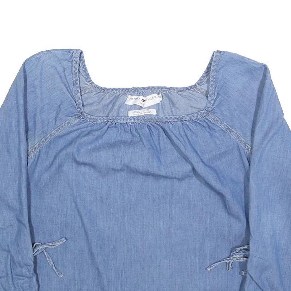 TOMMY HILFIGER Womens Blue Top Long Sleeve Square Neck Plain S Lightweight