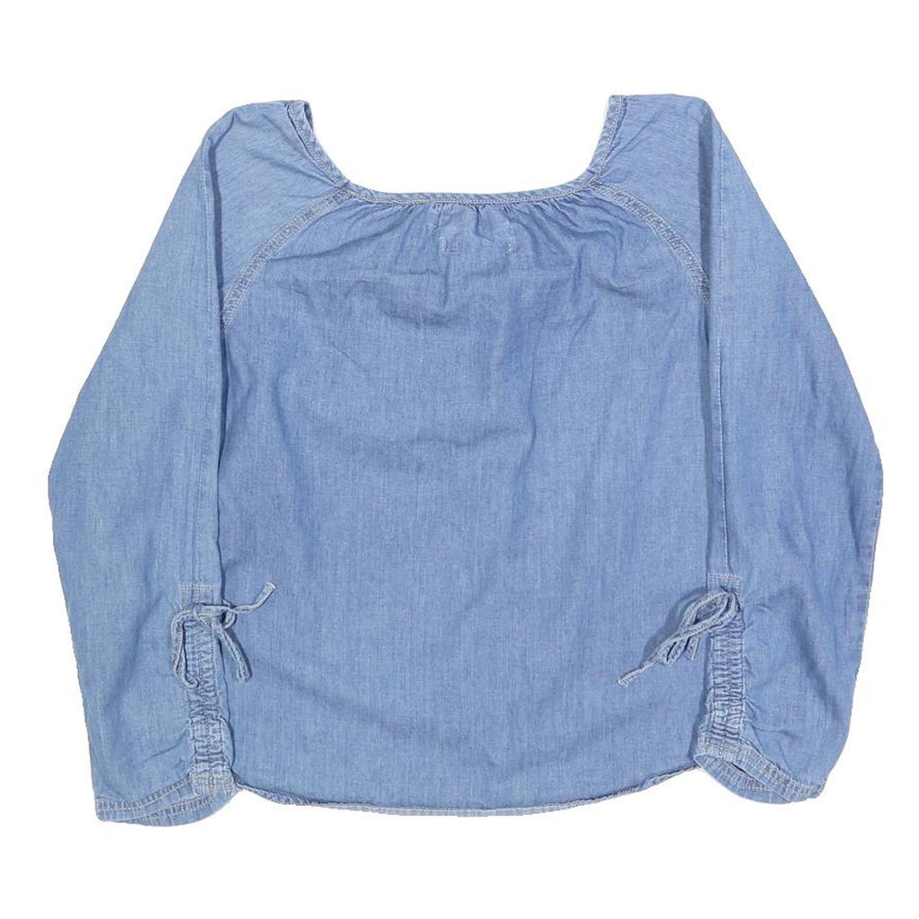 TOMMY HILFIGER Womens Blue Top Long Sleeve Square Neck Plain S Lightweight