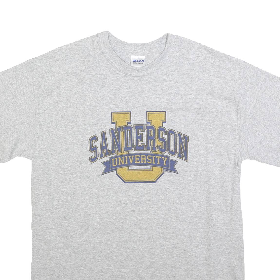 GILDAN Mens Grey Sanderson University Graphic T-Shirt M Short Sleeve Crew Neck