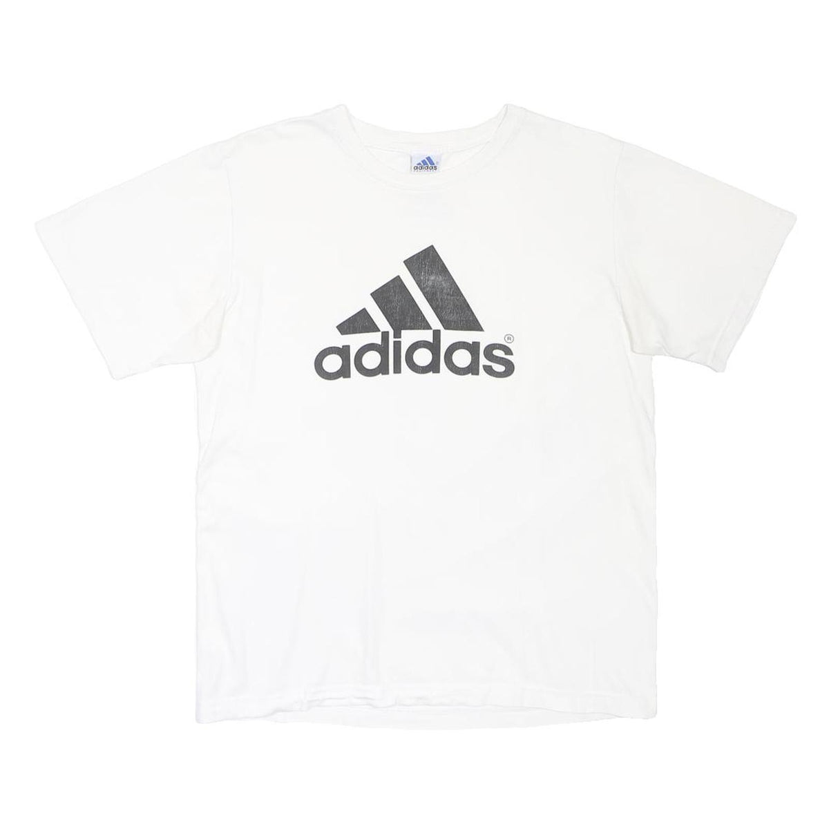 ADIDAS Mens White & Black Logo Graphic T-Shirt L Short Sleeve Crew Neck Sport
