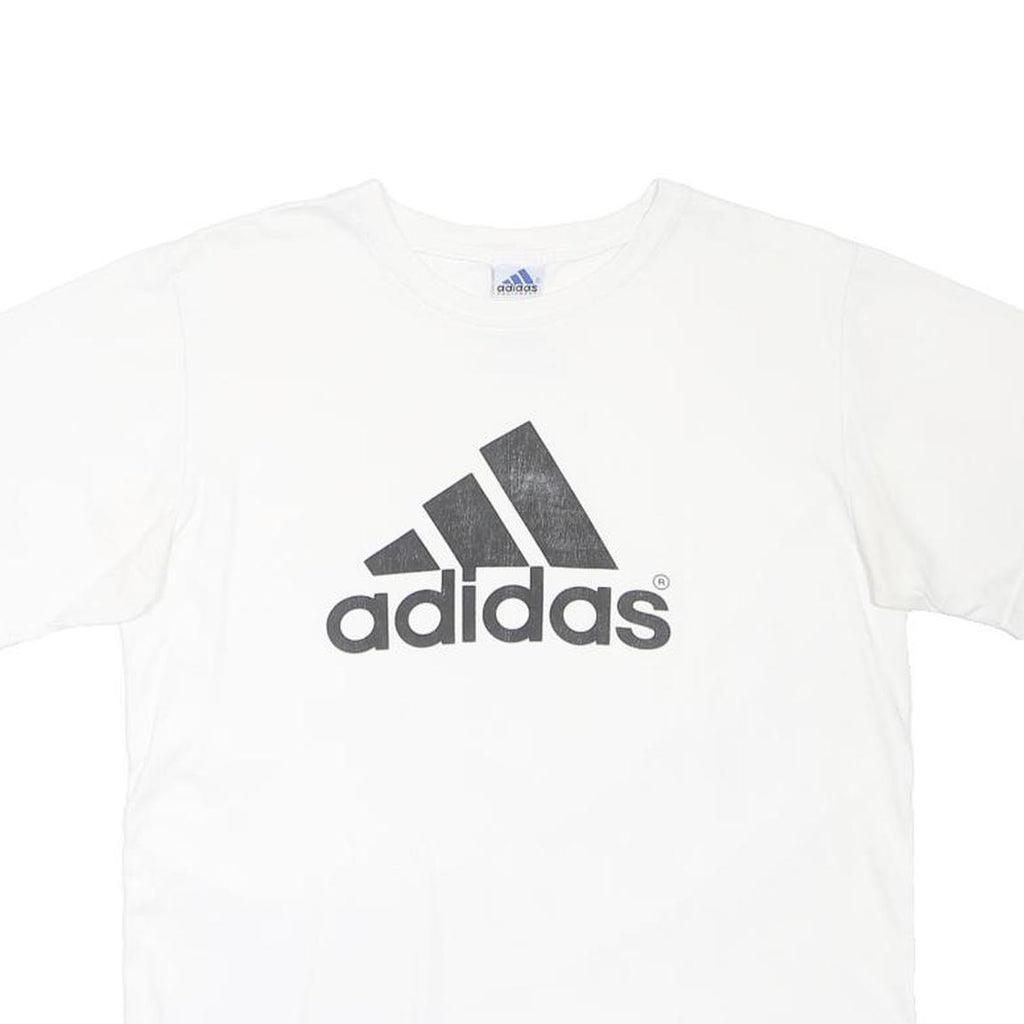 ADIDAS Mens White & Black Logo Graphic T-Shirt L Short Sleeve Crew Neck Sport