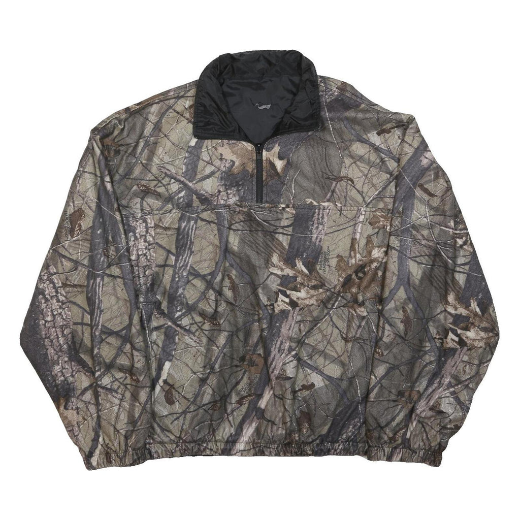 Mens Beige Green Camouflage Reversible Zip Polyester Casual L Jacket